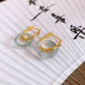 Retro green jade circle earrings with gold plated bamboo design elegant jewelry gifts for women - Round (175#)