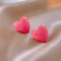 Charming pink heart resin stud earrings for women, sweet and stylish geometric jewelry. - Heart Shape (141#)