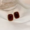 Vintage brown resin geometric earrings with gold plated twisted border for women. - Twist Square (165#)