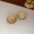 Vintage gold sunburst rhinestone stud earrings, elegant metallic crystal fashion jewelry. - Sun Flower Rhinestone (166#)