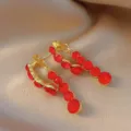 Elegant gold-plated drop earrings with vibrant red stones, perfect for daily chic style. - Round Rhinestone (171#)