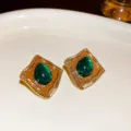 Vintage gold plated square green resin earrings for women, chic geometric ear studs jewelry. - Water Drop Square (222#)