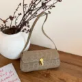 Modische khakifarbene Wildleder Schultertasche Underarm kleine Tasche fuer Damen Alltag - Khaki