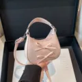 Pink bow crescent shoulder bag mini solid color trendy handbag for women daily stylish. - Pink