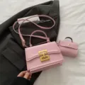 Bolso de hombro rosa para mujer elegante bolso de PU con monedero y cierre dorado elegante - Con bolsa pequeña / Rosa
