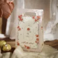 Pink paper gift box with rose and butterfly illustration, cute candy tote storage bag for party. - Butterfly Rose Style C