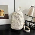 Cute bear print mini backpack casual stylish canvas shoulder bag for women daily commute travel - White