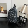 Cute bear print canvas single shoulder chest bag, fashion casual crossbody backpack. - Black