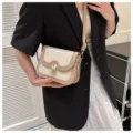 Chic contrast color small shoulder bag, trendy crossbody bag with cute rabbit clasp for women. - Khaki