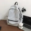 Minimalist gray canvas school backpack for women, casual daily bookbag with laptop sleeve. - L / Blue