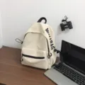 Minimalist solid color casual school backpack variant, perfect for campus and travel. - With Scarf Bear Pendant / S / White