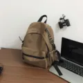 Korean style solid color casual backpack for women student bag campus simple design new - With Scarf Bear Pendant / S / Brown
