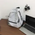 Simple white canvas backpack for women school casual daily student book bag stylish - With Scarf Bear Pendant / S / Blue