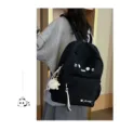 Niedlicher Canvas Freizeit-Schulrucksack fuer Maedchen, leichter Reise-Daypack mit Anhaenger. - Schwarz