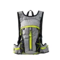 Grey sports running backpack with neon green zippers and breathable mesh shoulder straps. - Gray