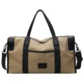 Khaki travel duffel bag with black handles and adjustable shoulder strap for casual daily use. - Matte Coated Style / Khaki