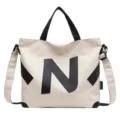 Freizeit Segeltuch Tasche Damen, Retro Schulter Umhängetasche mit großer N Buchstabe. - Weiß (Schwarze Buchstaben)