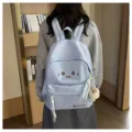 Hellblauer niedlicher Cartoon-Rucksack für Schüler, lässige leichte Schultasche mit Gesicht. - Blau