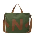 Green canvas shoulder bag for women, retro style casual crossbody tote with letter N. - Green (Coffee Letters)