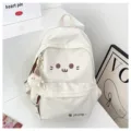 Süßer Cartoon Katzen Gesicht lässiger weißer Rucksack für Schüler Reise leichte Tasche - Gebrochenes Weiß