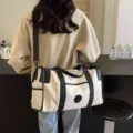 Large capacity travel duffel bag canvas shoulder crossbody bag for men and women stylish. - Oxford Fabric Style / White