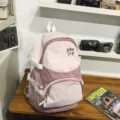Japanischer Stil Rosa und Weiß Doppel Schulter Rucksack, lässige große Kapazität Student. - Rosa