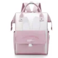 Grote schattige konijnenoren luiertas rugzak in roze en wit voor moeders en baby reizen. - Roze