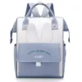 Blauw witte luierrugzak met schattige konijnenoren en tekst, multifunctionele mom-tas. - Hemelsblauw