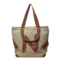 Canvas tote bag for women, retro casual shoulder bag with letter design and brown straps - Style 2 Khaki