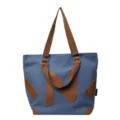 Blue canvas tote bag for women daily casual shoulder bag with brown straps and stylish design - Blue Style 2 (Woodland Park)