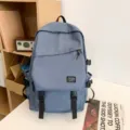 Blauer großer Schulrucksack lässiger Reise-Tagesrucksack für Studenten und Alltag. - Grauer Frosch-Anhänger / Blau