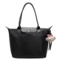 Schwarze große Shopper Umhängetasche mit süßem Plüschanhänger für Damen im Alltag. - Mit Anhänger / Schwarz