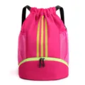 Roze sport gymtas met neon groene strepen en onderste schoenenvak voor training. - L / Rozerood
