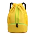 Yellow sports gym sack drawstring backpack with mesh pockets and wet compartment training. - Yellow
