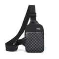 Herren minimalistische Umhängetasche Brusttasche stylisch einzelner Riemen klassisches Muster - Schwarz