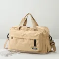 Large capacity gym duffel bag in khaki, durable travel sports shoulder bag with wet dry pockets. - Khaki