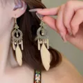 Bohemian vintage feather tassel earrings, retro gold hollow earrings for women fashion. - 11# Ear Hook - Gold - Orange - Feather