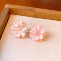 Pink floral stud earrings for women, sweet pearl center flower design daily fashion jewelry - Pink Alloy Flower (1#)