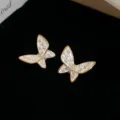 Gold Butterfly Zircon Stud Earrings Elegant White Enamel Jewelry for Women Daily Wear - Butterfly Style / Silver / Gold White