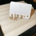 Gold Plated Zirconia Pearl Butterfly Flower Earring Set Elegant Fashion Jewelry Gift - Flower Style / Silver / Gold