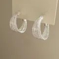 Elegant multi-strand silver hoop earrings for women fashion jewelry accessories daily wear. - Silver Hoop Sterling Silver Earrings
