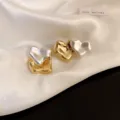 Chic irregular double heart earrings fashion metallic silver gold ear studs elegant jewelry - 43# S925 Silver Post Gold & Silver Hearts