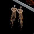 Luxury zircon heart long tassel earrings elegant geometric gold dangle jewelry for women - Sequin Style / Silver / Gold