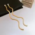 Long wavy snake chain earrings featuring sparkling square zircon studs for women fashion jewelry - Geometric / Silver / Gold