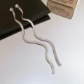 Minimalist long wavy silver snake chain earrings with sparkling zircon stud for women daily wear. - Geometric / Silver / Silver