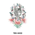 Autocollant de tatouage temporaire loup étanche design géométrique rouge noir variante. - TBS-8450 Tête de Loup et Fleur Rouge