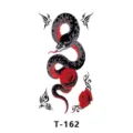 Tatouage temporaire avec serpent noir, roses rouges et papillons pour un style unique. - T-162 / 60x105mm
