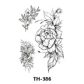 Foglio di tatuaggi temporanei floreali in bianco e nero con peonie e disegni di foglie - 210*148mm / Floral Sketch Design (TH-386)