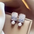 Orecchini di lusso in zircone viola sfumato e perla con design a goccia elegante e spilla argento. - 47# Argento Blu Quadrato
