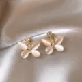 Eleganti orecchini a lobo farfalla con zirconi scintillanti e pietre occhio gatto. - 111# Oro Opale